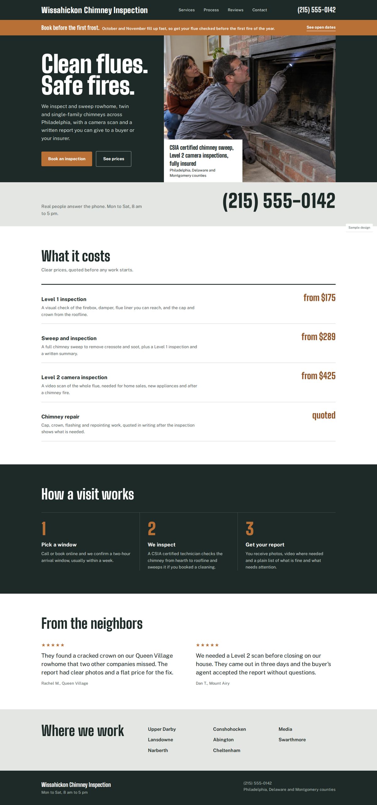Full page of a sample business website, desktop view